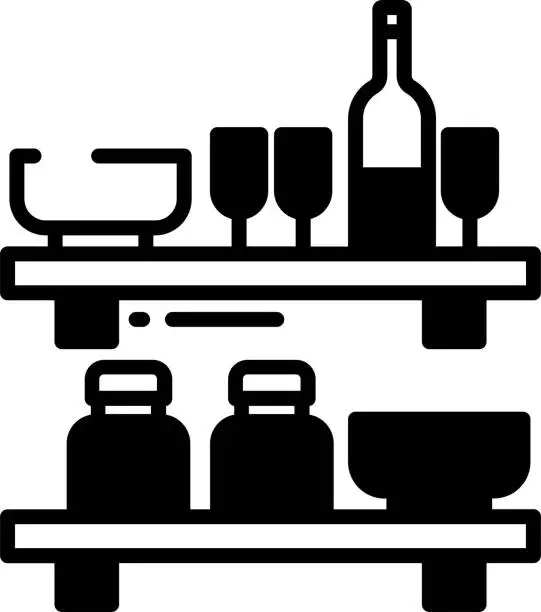Vector illustration of Kitchen Shelves glyph and line vector illustration