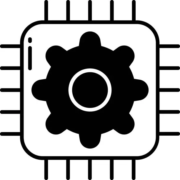 Vector illustration of Cpu setting glyph and line vector illustration