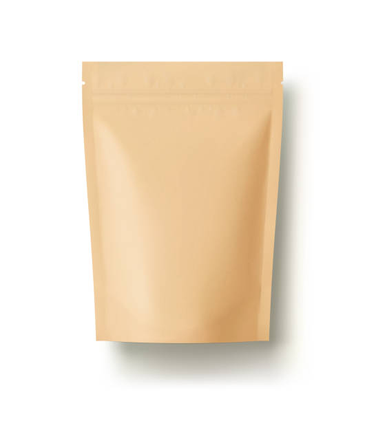 istock Realistic kraft stand up zipper pouch bag mockup with shadow. 2086799864