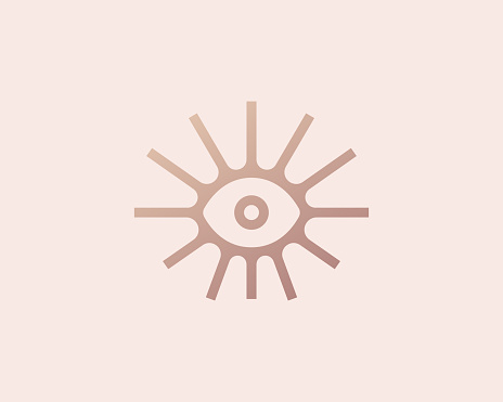 Abstract eye line logo. Creative sun burst flash icon. Universal optics vision sign. Vector illustration