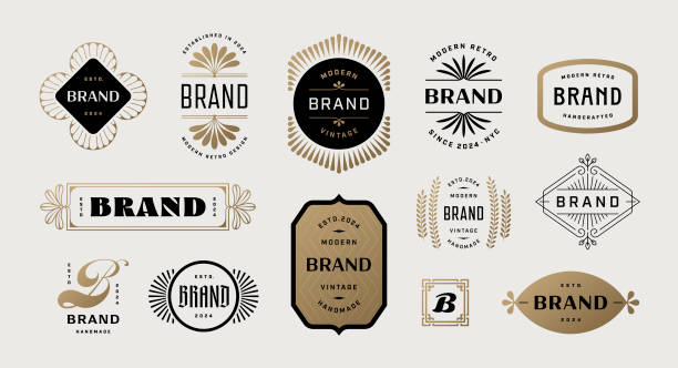 Labels Badges and Frames Modern vintage frames, badges and labels. Collection of luxury labels and frames with stylized floral motifs. logo stock illustrations