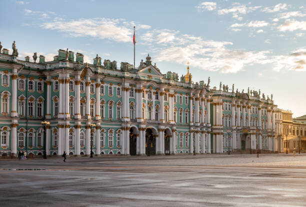 St.Petersburg, Russia - July 17, 2022: Winter Palace and Palace Square in St. Petersburg in the early morning at dawn