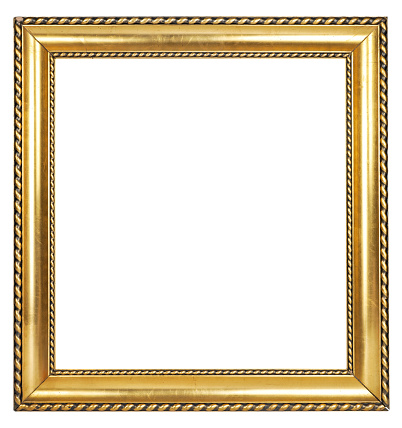 Golden shiny vintage picture frame with ornaments isolated on white