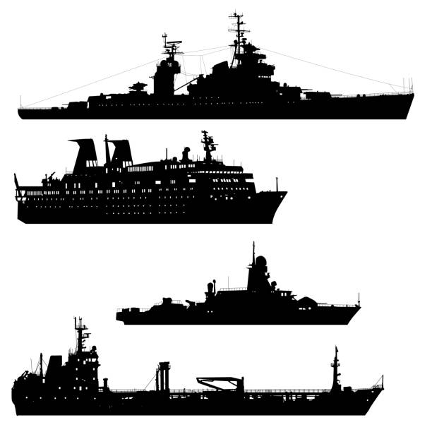 istock Set silhouette on a white background of a transport ship 2086877932