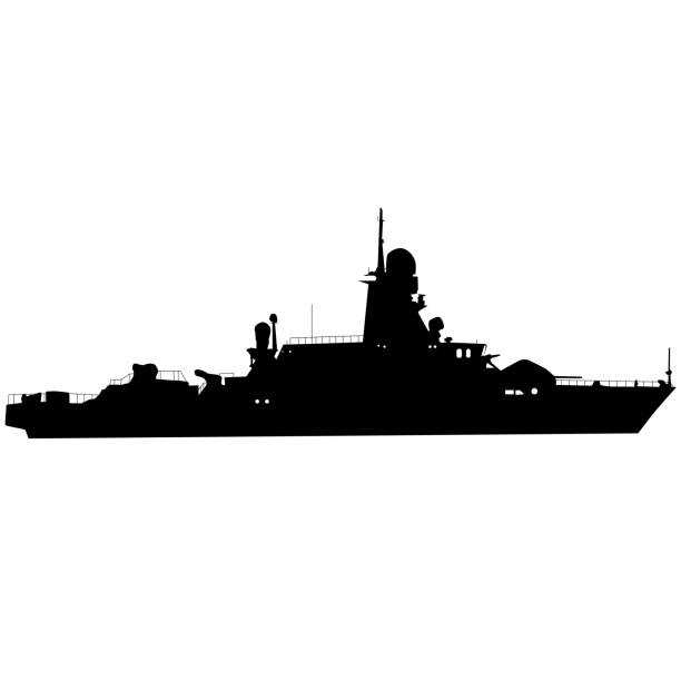 istock Silhouette on a white background of a ship military destroyer 2086877960