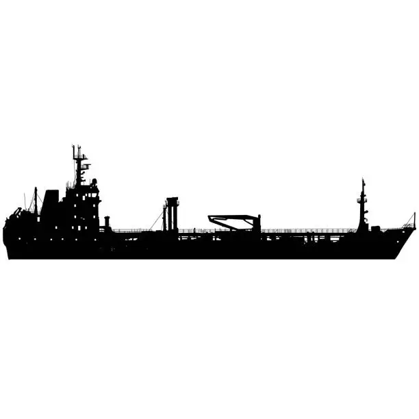 Vector illustration of Silhouette on a white background of a transport ship
