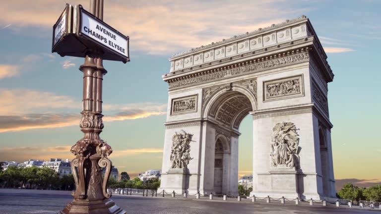 General panoramic view at sunset of the city of Paris, France