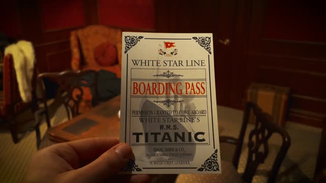 Man holds up a boarding pass to the Titanic in the Titanic in 1912 - Sepia Version