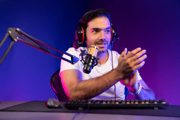 istock Smart streamer talking with team member players using headset and mic. Surmise. 2086937678