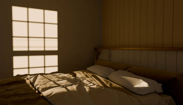 istock side view of a bedroom with pillows on the empty bed with sunlight coming through a window 3d render image 2086960336