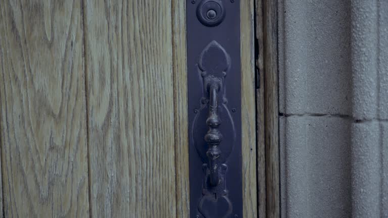 Rack focus close up church door latch Maplewood New Jersey 4k