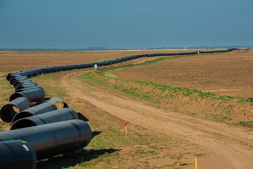 Gas pipeline construction, Nestor Kirchner, La Pampa province , Patagonia, Argentina.