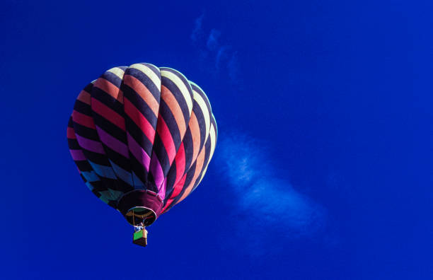 hot air balloon floating in a blue sky