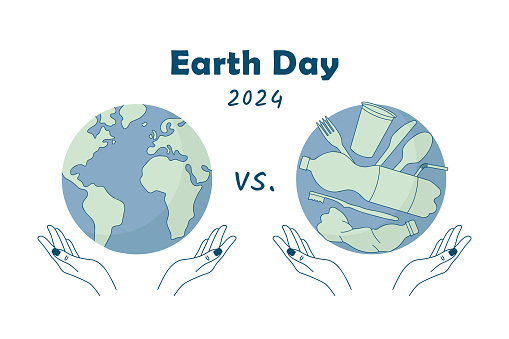 Earth Day 2024 theme Planet vs. Plastics, beat plastic pollution, vector illustration