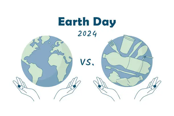 Vector illustration of Earth Day 2024 theme Planet vs. Plastics, beat plastic pollution, vector poster