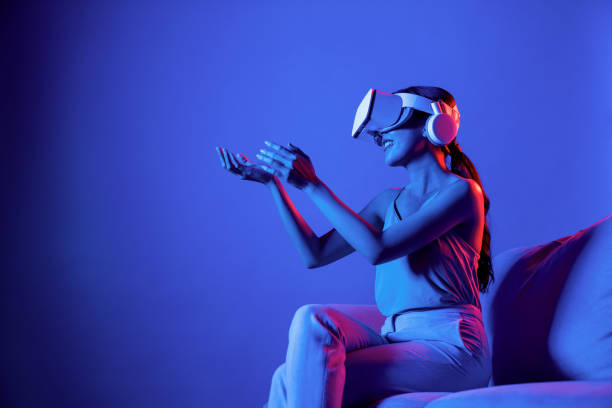 istock Smart female watch and interacting with virtual object with hand. Hallucination. 2087025113