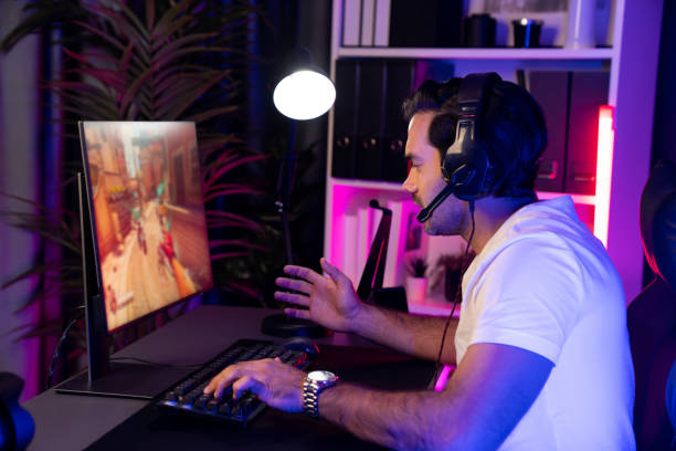 istock Smart streamer playing battle team with streaming online shooting gun. Surmise. 2087105281