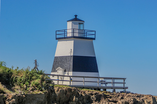 The Margaretsville Lighthouse is a heritage lighthouse. It was built in 1859, to navigate the waters of the Bay of Fundy. It used to be a busy port, nowadays it's a quiet seaside community.