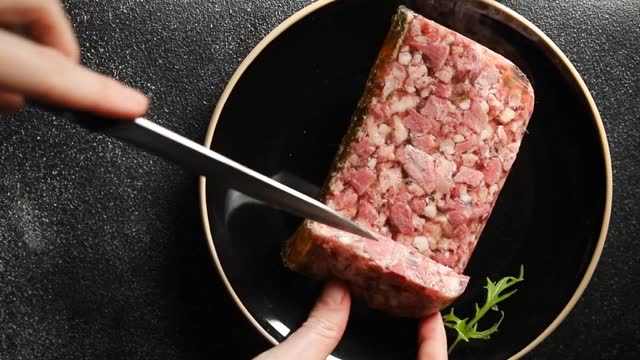 terrine meat slice pate Campagne meat loaf pork meat pie tasty fresh eating appetizer meal food snack on the table copy space food background