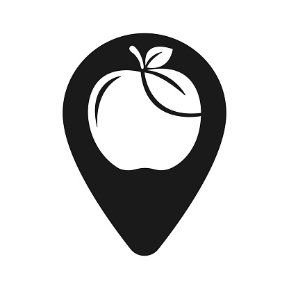 Icon, label on the map. The apple icon. Illustration
