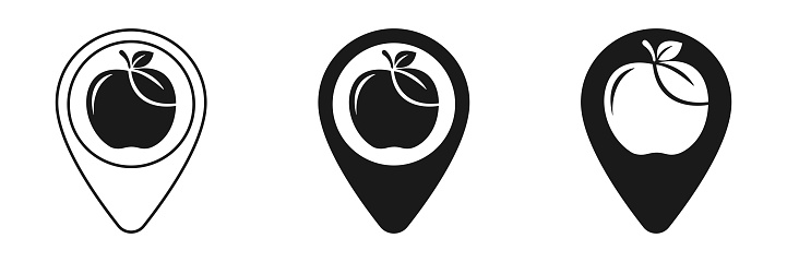 Set of map label icons. Apple icon. Illustration