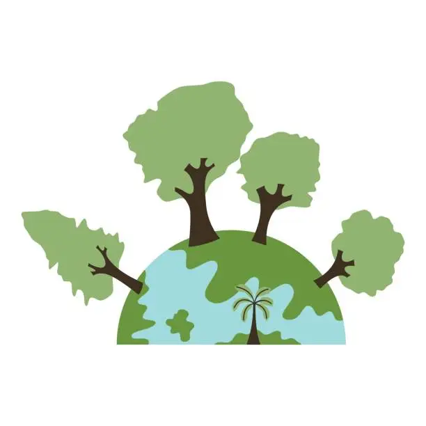 Vector illustration of Go green of earth with trees and bushes. Vector illustration in flat style with go green theme. Editable vector illustration.
