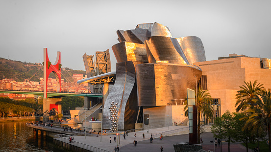 BILBAO, SPAIN - 03 18  2019: Guggenheim Museum Bilbao by Canadian-American architect Frank Gehry.