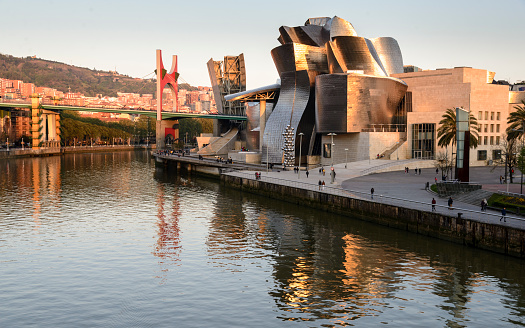 BILBAO, SPAIN - 03 18  2019: Guggenheim Museum Bilbao by Canadian-American architect Frank Gehry.