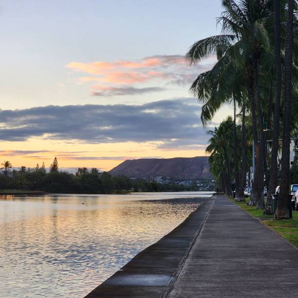 Sunset Across The Ancient Anchialine Fish Ponds on  Anaeho'omalu Bay at The Waikoloa Beach Resort, Waikoloa, Hawaii, USA