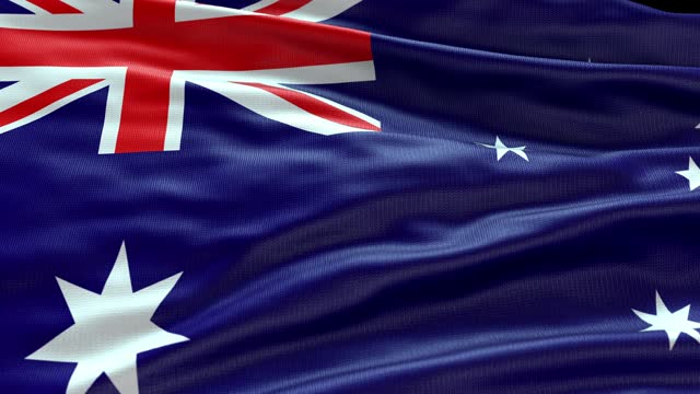 Australia flag waving in the wind. Realistic  with highly detailed fabric