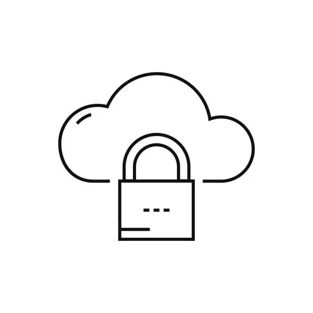 Vector illustration of Cloud Security Line Icon Vector Illustration. Icon Design for Logo, Mobile App, Website, UI, UX, Sign, Symbol.
