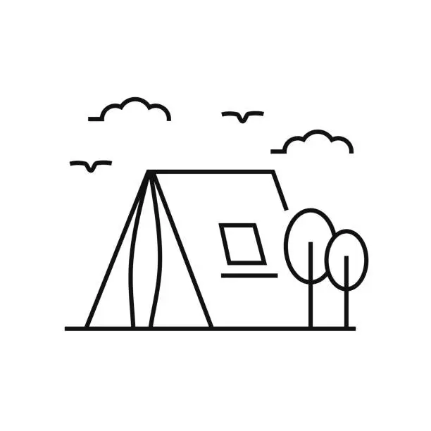 Vector illustration of Camping Tent Line Icon Vector Illustration. Icon Design for Logo, Mobile App, Website, UI, UX, Sign, Symbol.