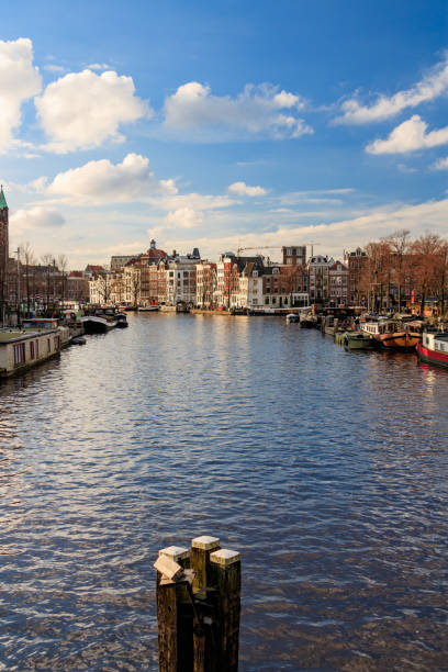 Panoramic canal in Amsterdam in winter