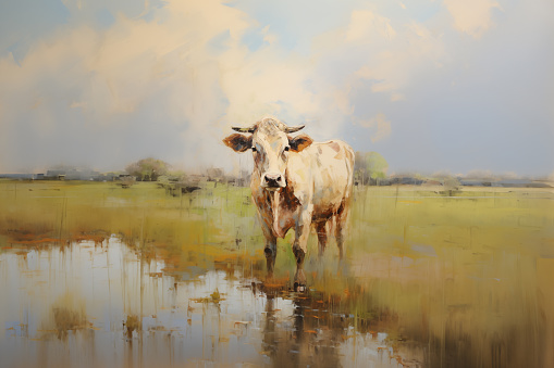 Cow Painting Art Style Print\ton demand