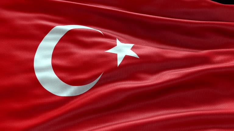 Türkiye flag waving in the wind. Realistic with highly detailed fabric