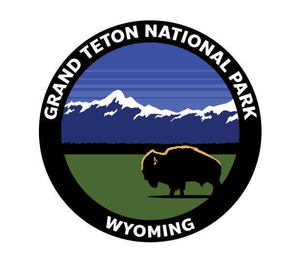 национальный парк гранд-титон вайоминг векторный логотип - teton range illustrations stock illustrations