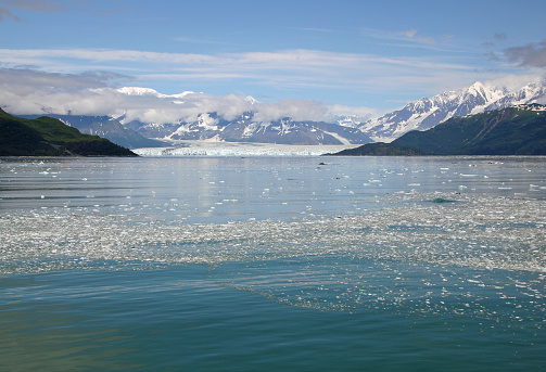 Hubbard Glacier at end of Yakutat Bay, Alaska on sunny summer morning.