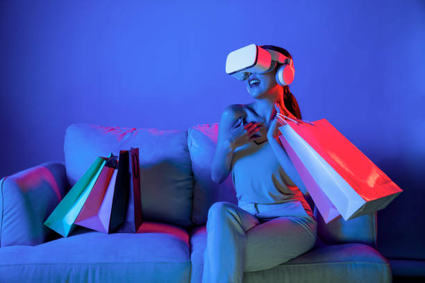 istock Smart female enjoy gesticulate interact other users in metaverse. Hallucination. 2087454629