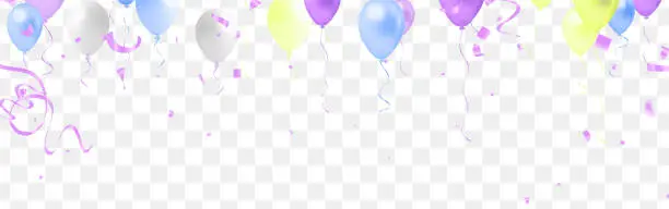 Vector illustration of Happy birthday background with balloons and confetti. Vector Illustration.