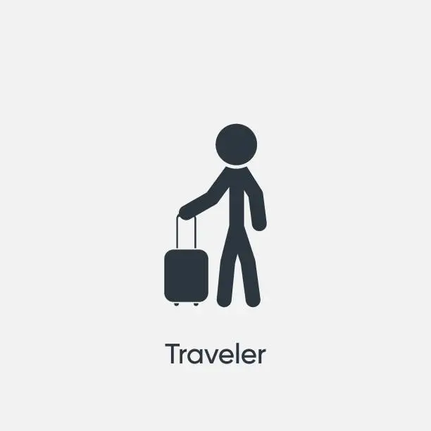 Vector illustration of Human with suitcase concept icon. Simple one colored travel element illustration.