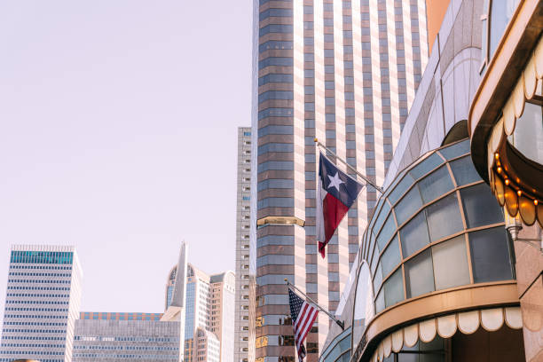 Flags of Texas and United States flying together in the Springtime