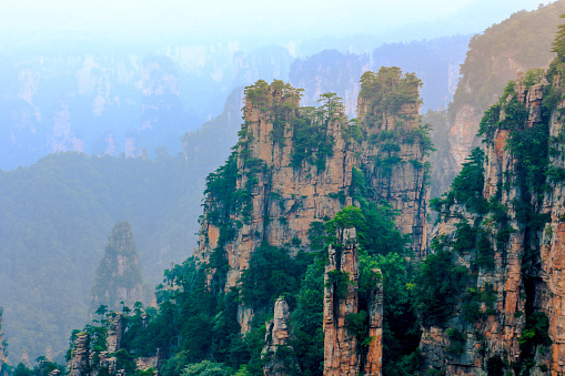Tianzi mountain and Yunqing rock at Zhangjiajie national forest park,Wulingyuan,Hunan,China