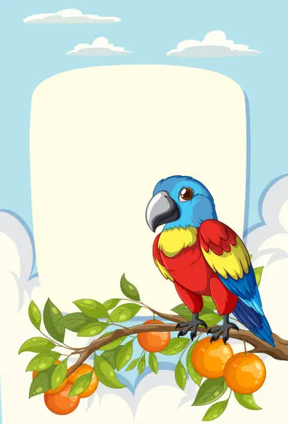 Vector illustration of Vibrant vector illustration of a parrot with oranges