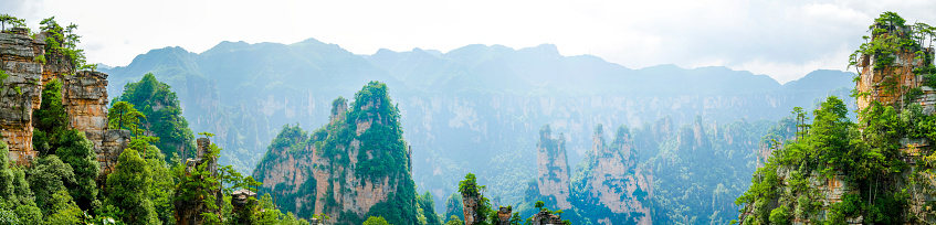 Panoramic landscape of Zhangjiajie national forest park,located in Wulingyuan town,Hunan province,China