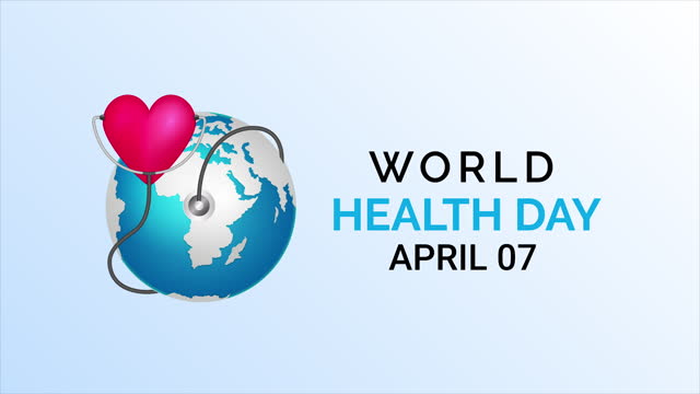 World Health Day text animation with heart 4k animation.