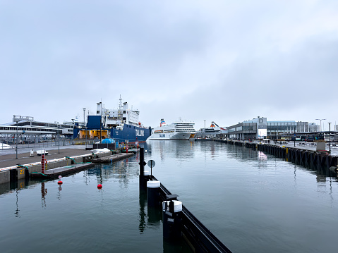 Tallinn's Old City Harbor has two ferry terminals for passengers, seen here on a winter's day in 2023