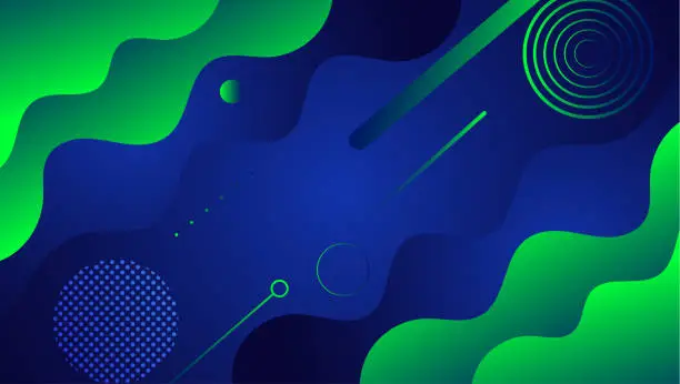 Vector illustration of Modern dark navy blue and green gradient geometric round shape abstract background