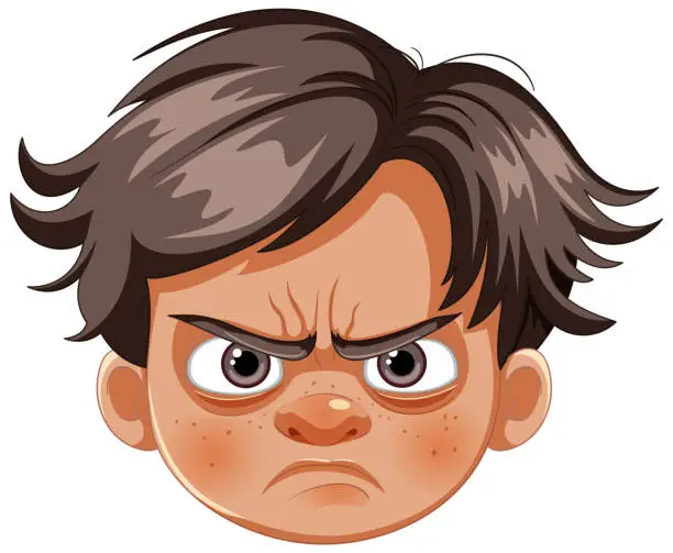 Vector illustration of Vector illustration of a frowning young boy