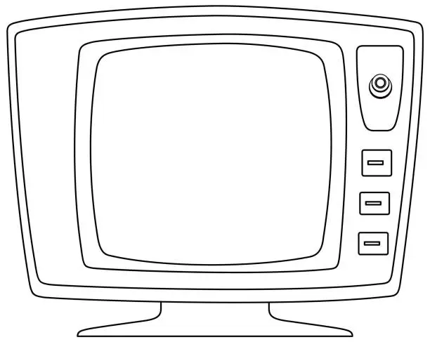 Vector illustration of Simple line art of a vintage television set.