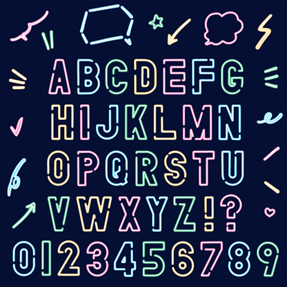 Neon sign alphabet set/color/line settings changeable vector